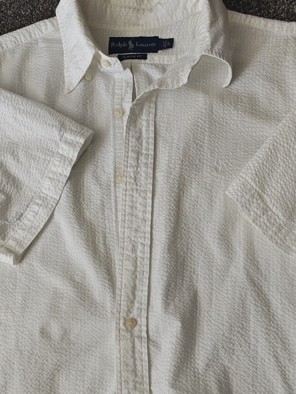 Ralph Lauren White Seersucker Short-Sleeve Button-Down Shirt